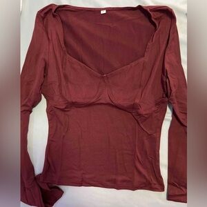 SHEIN Burgundy Long Sleeve Bustier-Style Top – Fitted – large